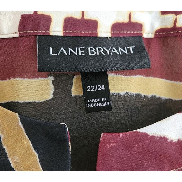 LANE BRYANT Women's Plus 22 24 Tunic Top Geometric Burgundy Yellow Oversized 66" - Picture 3 of 7